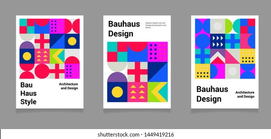 Set of abstract geometric minimal vector posters in neo-memphis/ bauhaus/ vaporwave style. Collection of retrofuturistic covers for club party, music concert. 