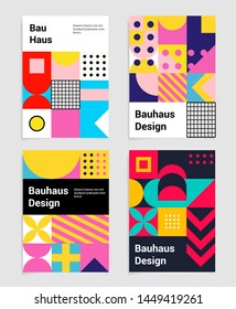 Set of abstract geometric minimal vector posters in neo-memphis/ bauhaus/ vaporwave style. Collection of retrofuturistic covers for club party, music concert. 