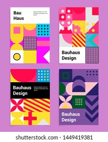 Set of abstract geometric minimal vector posters in neo-memphis/ bauhaus/ vaporwave style. Collection of retrofuturistic covers for club party, music concert. 