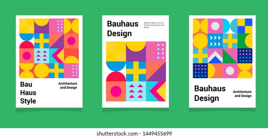 Set of abstract geometric minimal vector posters in neo-memphis/ bauhaus/ vaporwave style. Collection of retrofuturistic covers for club party, music concert. 