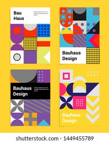 Set of abstract geometric minimal vector posters in neo-memphis/ bauhaus/ vaporwave style. Collection of retrofuturistic covers for club party, music concert. 