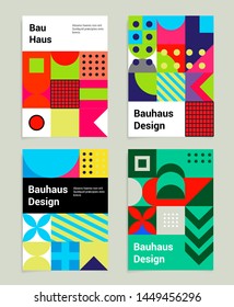 Set of abstract geometric minimal vector posters in neo-memphis/ bauhaus/ vaporwave style. Collection of retrofuturistic covers for club party, music concert. 