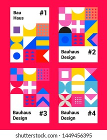 Set of abstract geometric minimal vector posters in neo-memphis/ bauhaus/ vaporwave style. Collection of retrofuturistic covers for club party, music concert. 