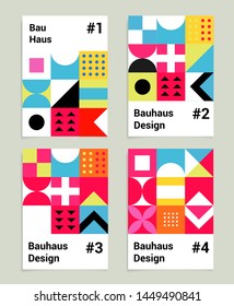 Set of abstract geometric minimal vector posters in neo-memphis/ bauhaus/ vaporwave style. Collection of retrofuturistic covers for club party, music concert. 