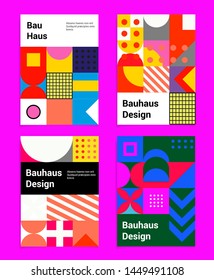 Set of abstract geometric minimal vector posters in neo-memphis/ bauhaus/ vaporwave style. Collection of retrofuturistic covers for club party, music concert. 