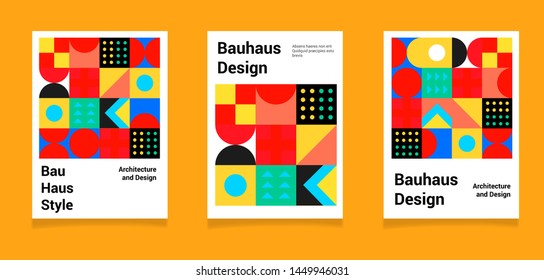 Set of abstract geometric minimal vector posters in neo-memphis/ bauhaus/ vaporwave style. Collection of retrofuturistic covers for club party, music concert. 
