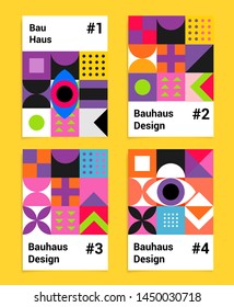 Set of abstract geometric minimal vector posters in neo-memphis/ bauhaus/ vaporwave style. Collection of retrofuturistic covers for club party, music concert, bar promo.