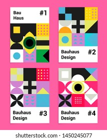 Set of abstract geometric minimal vector posters in neo-memphis/ bauhaus/ vaporwave style. Collection of retrofuturistic covers for club party, music concert, bar promo.