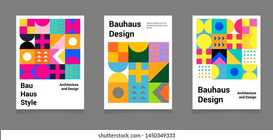 Set of abstract geometric minimal vector posters in neo-memphis/ bauhaus/ vaporwave style. Collection of retrofuturistic covers for club party, music concert, bar promo.