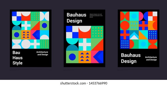 Set of abstract geometric minimal vector posters in neo-memphis/ bauhaus/ vaporwave style. Collection of retrofuturistic covers for summer party, music concert, club promo.