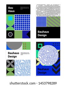 Set of abstract geometric minimal vector posters in neo-memphis/ bauhaus/ vaporwave style. Collection of retrofuturistic covers for summer party, music concert, club promo.