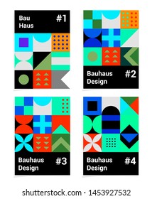 Set of abstract geometric minimal vector posters in neo-memphis/ bauhaus/ vaporwave style. Collection of retrofuturistic covers for summer party, music concert, club promo.