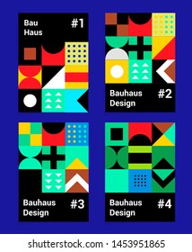 Set of abstract geometric minimal vector posters in neo-memphis/ bauhaus/ vaporwave style. Collection of retrofuturistic covers for summer party, music concert, club promo.