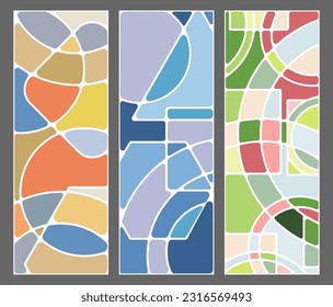 A set of abstract geometric mosaic layouts. The idea for the design of title pages, covers, books, brochures, leaflets, posters, booklets. Template for interior and decoration ideas. Simple style