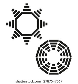 Set of abstract geometric octagonal symbols vector. Ideal for modern logos spiritual branding and user interface design.