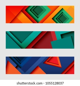 Set of abstract geometric paper cut web banner background template.Vector illustration.