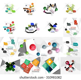Set of abstract geometric paper effect infographic banner templates. Business presentations, backgrounds, option infographics or advertising banner layouts
