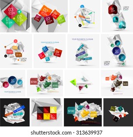 Set of abstract geometric paper effect infographic banner templates. Business presentations, backgrounds, option infographics or advertising banner layouts
