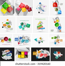 Set of abstract geometric paper effect infographic banner templates. Business presentations, backgrounds, option infographics or advertising banner layouts