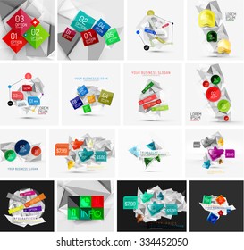 Set of abstract geometric paper effect infographic banner templates. Business presentations, backgrounds, option infographics or advertising banner layouts
