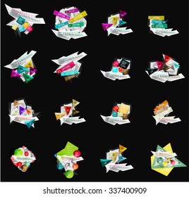 Set of abstract geometric paper effect infographic banner templates. Business presentations, backgrounds, option infographics or advertising banner layouts