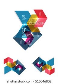 Set of abstract geometric paper graphic layouts. Business presentations, backgrounds, option infographics or banner templates
