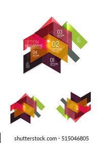 Set of abstract geometric paper graphic layouts. Business presentations, backgrounds, option infographics or banner templates