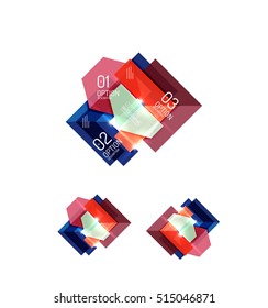 Set of abstract geometric paper graphic layouts. Business presentations, backgrounds, option infographics or banner templates