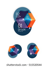Set of abstract geometric paper graphic layouts. Business presentations, backgrounds, option infographics or banner templates