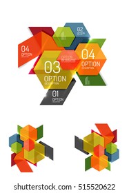 Set of abstract geometric paper graphic layouts. Business presentations, backgrounds, option infographics or banner templates