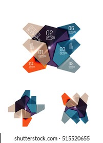 Set of abstract geometric paper graphic layouts. Business presentations, backgrounds, option infographics or banner templates