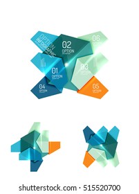 Set of abstract geometric paper graphic layouts. Business presentations, backgrounds, option infographics or banner templates