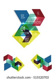 Set of abstract geometric paper graphic layouts. Business presentations, backgrounds, option infographics or banner templates