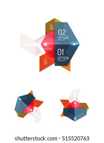 Set of abstract geometric paper graphic layouts. Business presentations, backgrounds, option infographics or banner templates