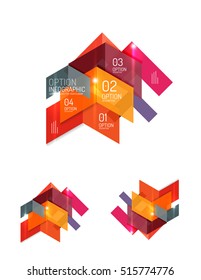 Conjunto de diseños gráficos de papel geométrico abstracto. Presentaciones empresariales, antecedentes, infografías de opciones o plantillas de banners