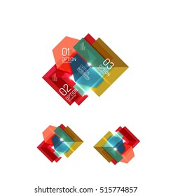 Set of abstract geometric paper graphic layouts. Business presentations, backgrounds, option infographics or banner templates
