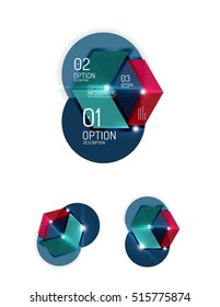 Set of abstract geometric paper graphic layouts. Business presentations, backgrounds, option infographics or banner templates