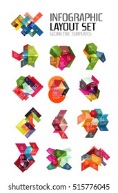Set of abstract geometric paper graphic layouts. Business presentations, backgrounds, option infographics or banner templates
