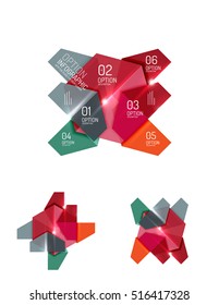 Conjunto de diseños gráficos de papel geométrico abstracto. Presentaciones empresariales, antecedentes, infografías de opciones o plantillas de banners