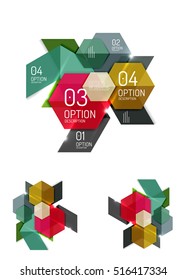 Set of abstract geometric paper graphic layouts. Business presentations, backgrounds, option infographics or banner templates
