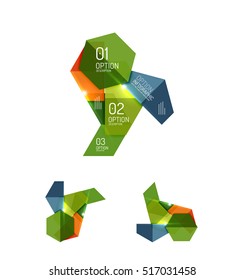 Set of abstract geometric paper graphic layouts. Business presentations, backgrounds, option infographics or banner templates