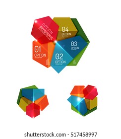 Set of abstract geometric paper graphic layouts. Business presentations, backgrounds, option infographics or banner templates