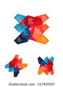 Set of abstract geometric paper graphic layouts. Business presentations, backgrounds, option infographics or banner templates