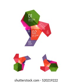 Set of abstract geometric paper graphic layouts. Business presentations, backgrounds, option infographics or banner templates