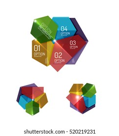 Conjunto de diseños gráficos de papel geométrico abstracto. Presentaciones empresariales, antecedentes, infografías de opciones o plantillas de banners