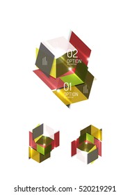 Set of abstract geometric paper graphic layouts. Business presentations, backgrounds, option infographics or banner templates