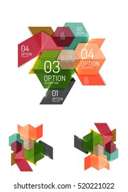 Satz abstrakter geometrischer Papiergrafie-Layouts. Unternehmenspräsentationen, Hintergründe, optionale Infografiken oder Bannervorlagen