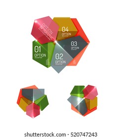 Set of abstract geometric paper graphic layouts. Business presentations, backgrounds, option infographics or banner templates