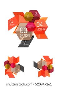Set of abstract geometric paper graphic layouts. Business presentations, backgrounds, option infographics or banner templates