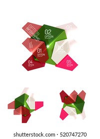 Conjunto de diseños gráficos de papel geométrico abstracto. Presentaciones empresariales, antecedentes, infografías de opciones o plantillas de banners